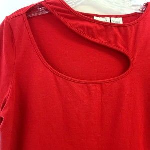 Vintage Spiegel Cutout Top Size L XL Red Stretch Short Sleeves EUC